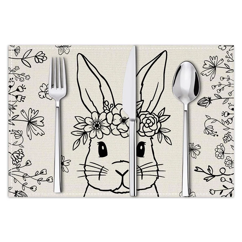 Bunny Happy Easter Set of 4 Placemats, Seasonal Spring Kitchen Table Decoration Indoor Holiday Party Decor 30x45cm view 6