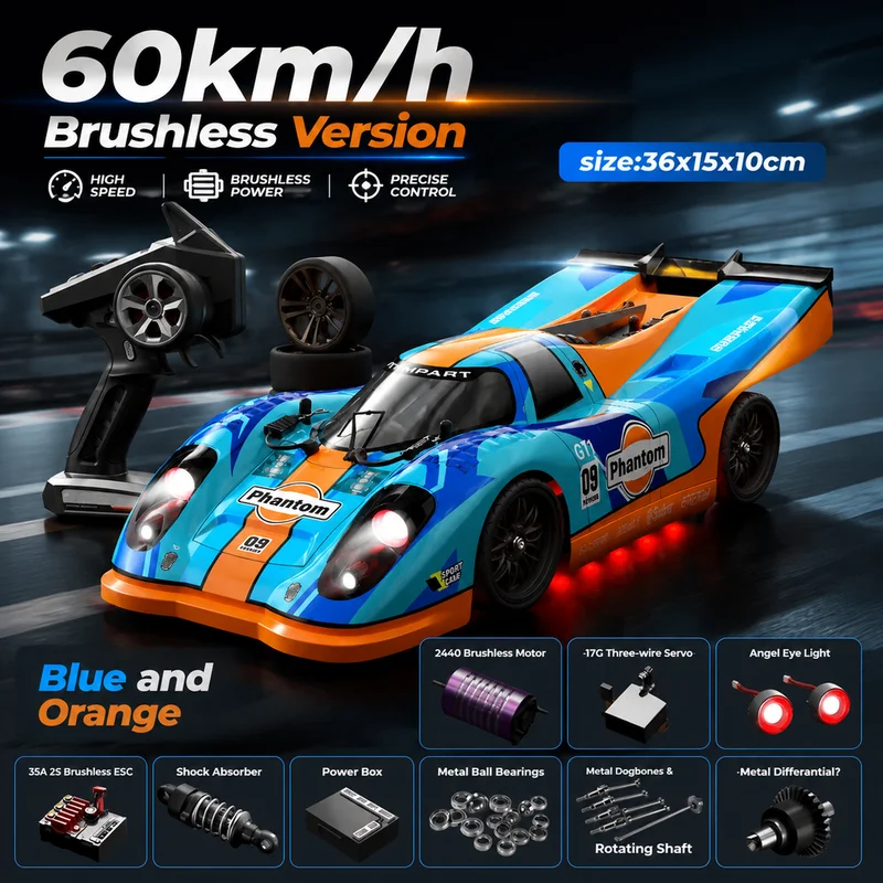 1/16 16307pro RTR Rc Car Brushless  60KM/H 4WD High‑Speed Drift Car 2.4Ghz Remote Control with LED Light Spare Tires Adult Gift