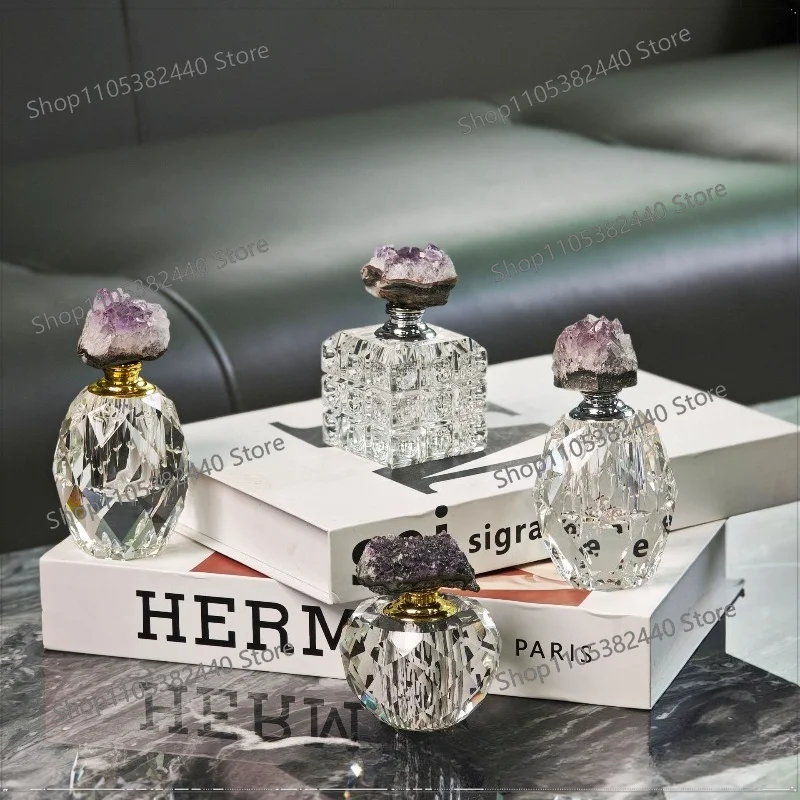 For French Style Glass Perfume Bottle, Natural Stone Dropper, Refillable Luxury Empty Cosmetic Container