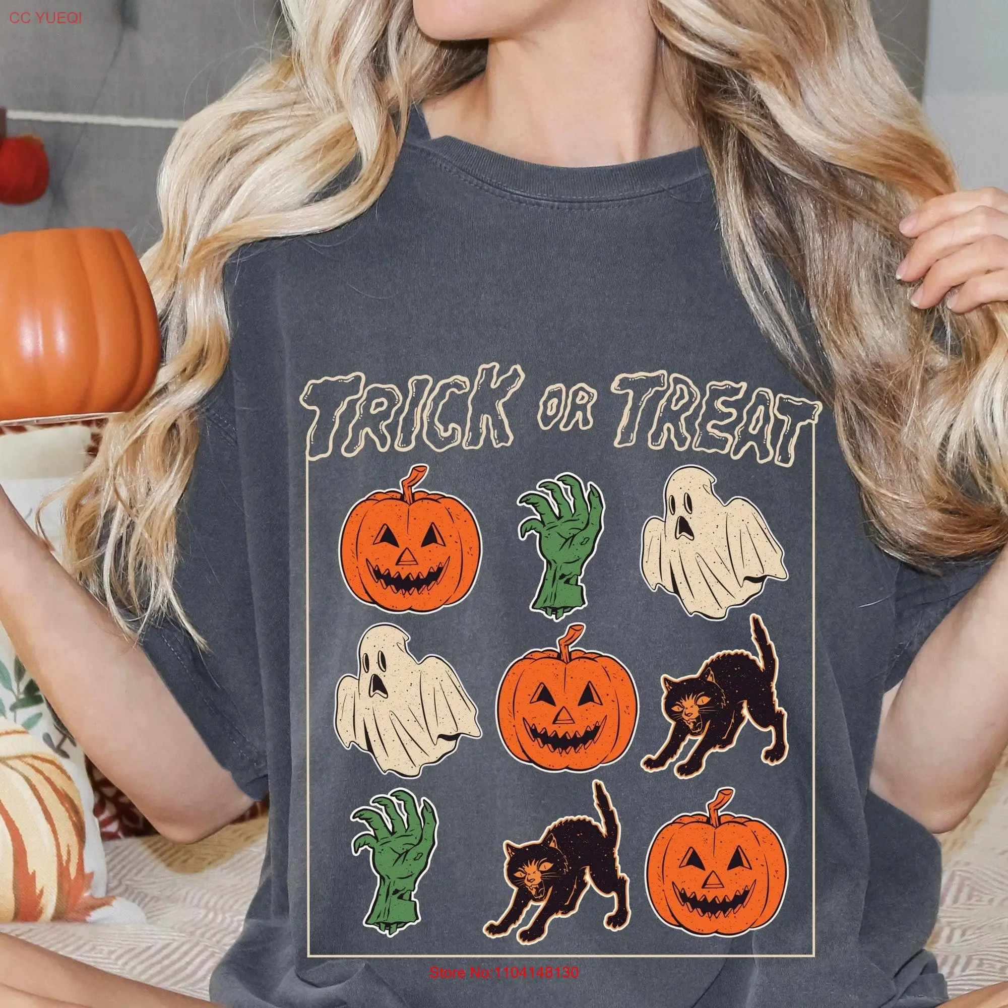 Retro Halloween T Shirt Vintage Fall Apparel Spooky Season Pumpkin Comfort Color long or short sleeves