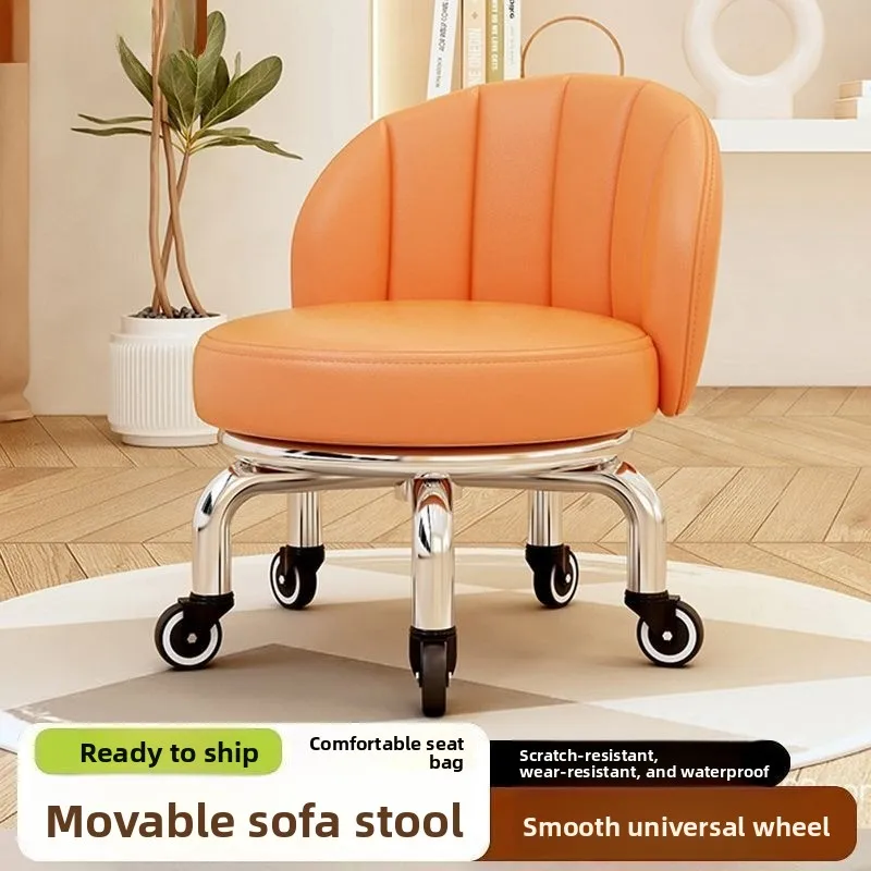 Universal Silent Rotating Round Seat with Wheels Walking Low Stool Outdoor Picnic Pulley Chair Household Living Room Ottoman