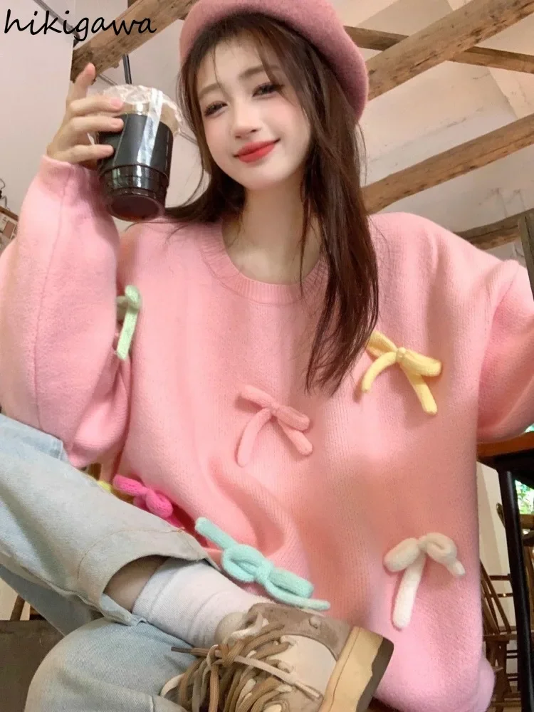 Sweet Oversized Sweater 2024 Women Clothing O-neck Fashion Jumper Pull Femme Casual Knitting Pullovers Y2k Tops Sueter Mujer