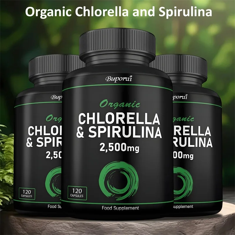 Organic Chlorella & Spirulina 2500mg - Natural Detoxification, Energy Replenishment, and Immune System Enhancement, Anti-aging