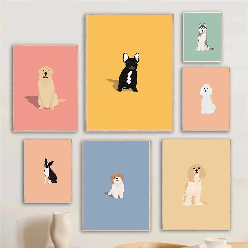 Multiple sizes 1pc frameless Canvas Painting,Golden Retriever Dog French Bulldog Posters and Prints Cartoon Dogs Pet Canvas Pain