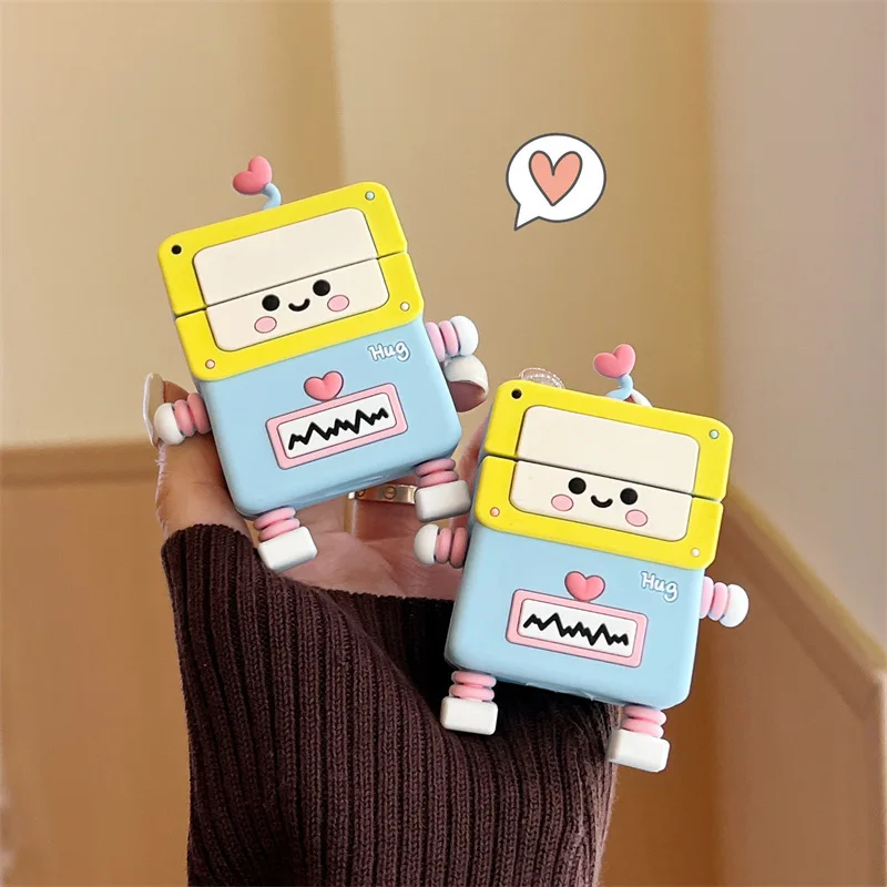 For Airpods Pro 2 Case,Cute 3D Cartoon Love Robot Silicone Protective Earphone Cover For Airpods 4 Case Fund Boys Kids Lovers