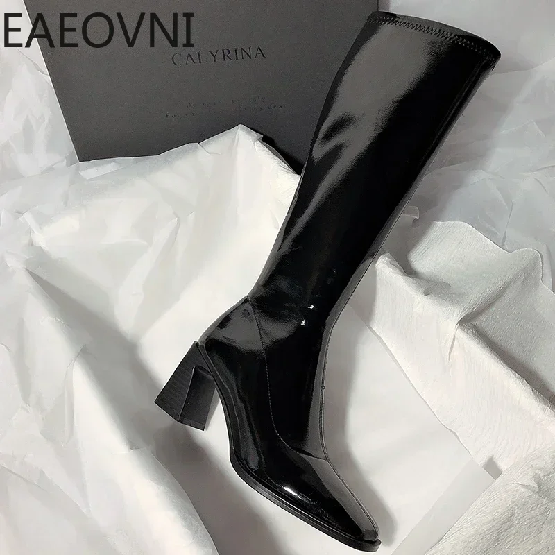 Winter High Heel Knee High Boots Women Shoes Fashion Square Toe Long Knight Bootties Ladies High Quality Shoes