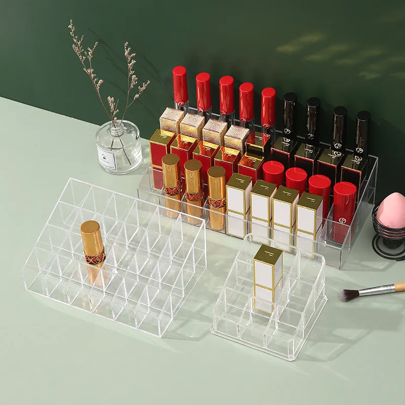 Household Transparent Lipstick Storage Rack Organizing Box Plastic Desktop Lipstick Sorting Rack Cosmetics Storage Box