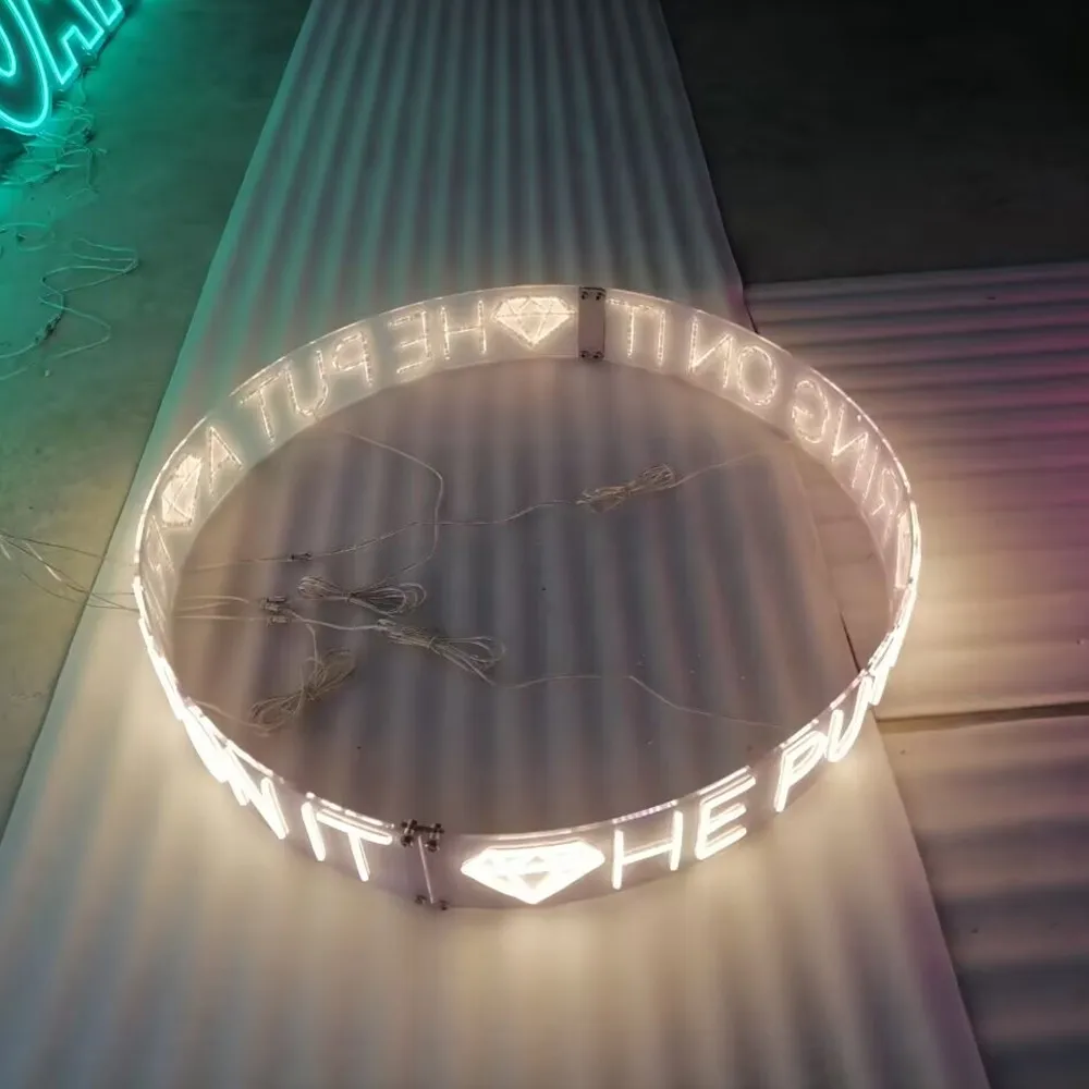 

Кастом 360 ° Круглый неоновый светильник-кольцо, персонализированная светодиодная неоновая вывеска для бара, кафе, вечеринки, свадьбы, декора стен и потолков, текст, логотип