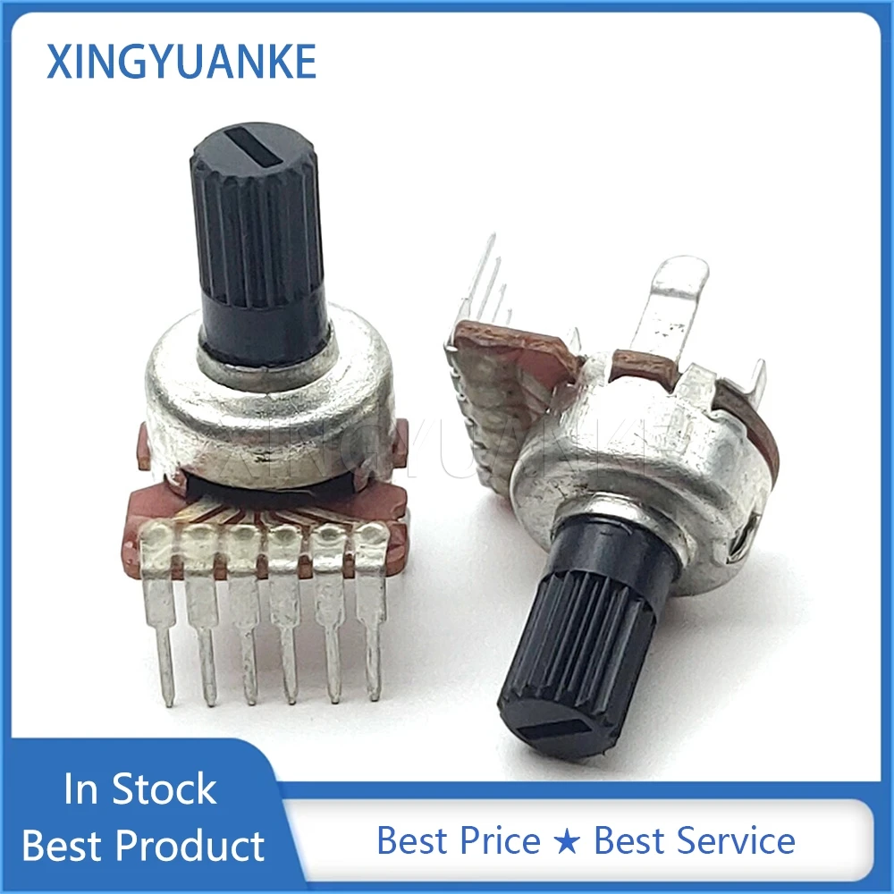 10PCS 121 Type Double B50K Audio Volume Potentiometer Computer Radio DVD Recorder B503 6-Pin Flower Shaft Length 10MM