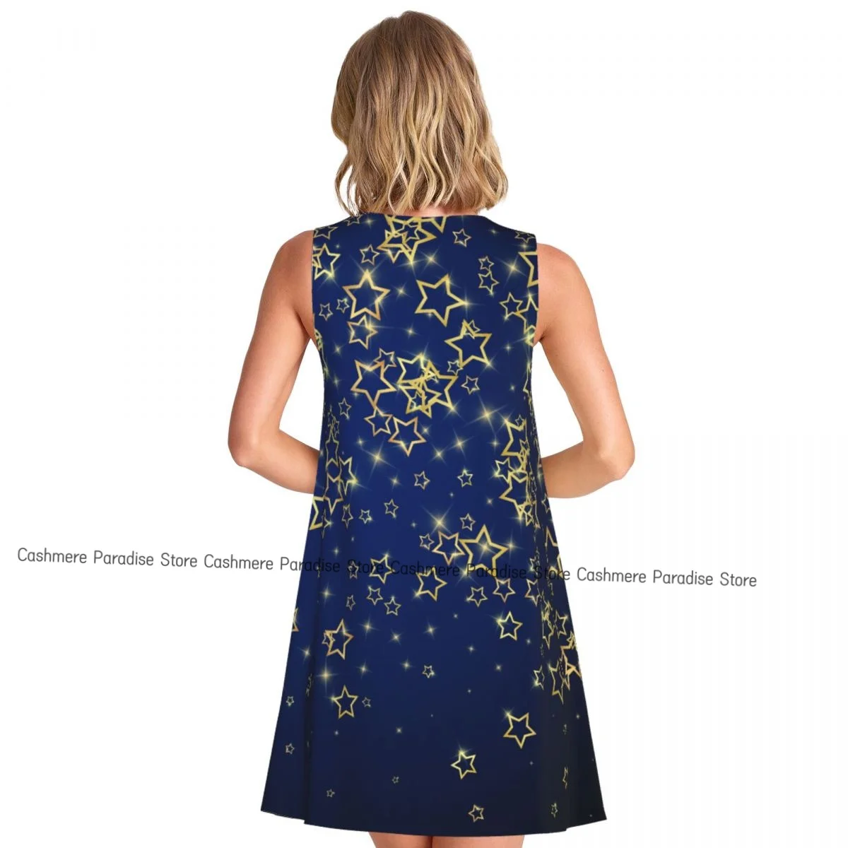 فستان نسائي ستارز صيفي كاجوال فساتين تي شيرت لتغطية الشاطئ فستان بدون أكمام