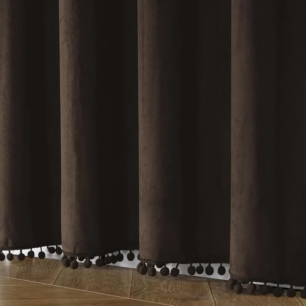 Brown Velvet Room Darkening Curtains, 52x120 Inches, 2-Panel Set for Bedroom and Living Room