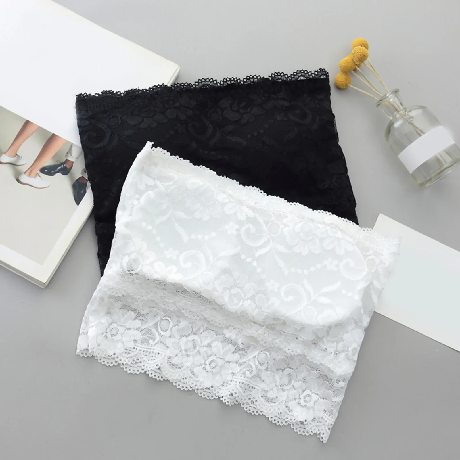 Women's Floral Lace Tube Top Bandeau Strapless Bras Bandeau Soft Seamless Women Casual Tank Crop Tops Short Vest Chest Wrap