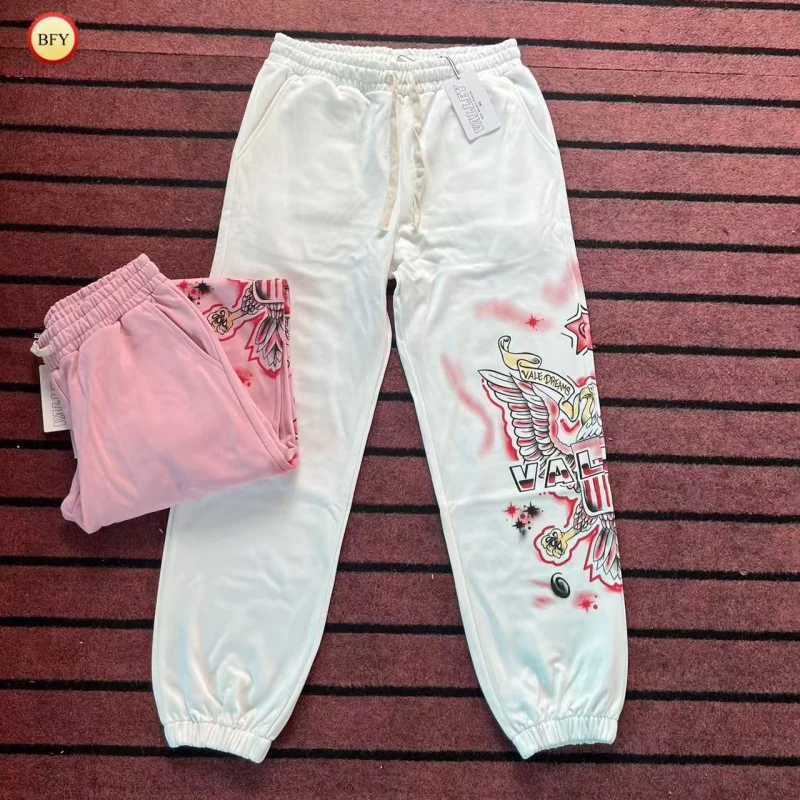 

VALLEY Jogging Pants Autumn/Winter Pink White Cuffed Drawstring Jogging Pants Men's Women's Casual Jogging Pants