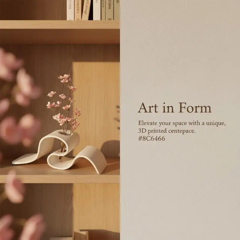 Modern Minimalist Curved 3D Printed Vase Creative Ribbon-Shaped Dried Flower Holder Nordic Style Desktop Decorative Vessel