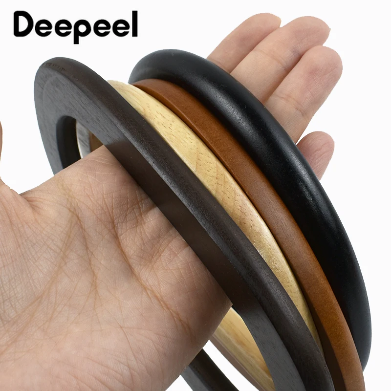 2Pcs Deepeel Solid Wood Bag Handle Women's Handbag Wrist Ring Handles Woven-Bag Purse Frames DIY Bags Replacement Accessories