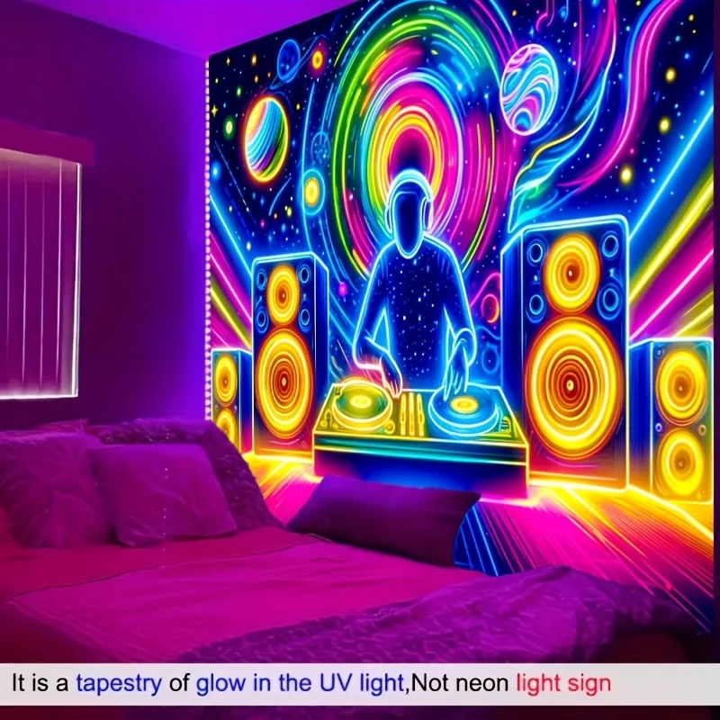 VIKAMA Neon DJ Tapestry Cyber Starry Sky Electronic Music Party Background Cloth Bar Electronic Music Room Decoration