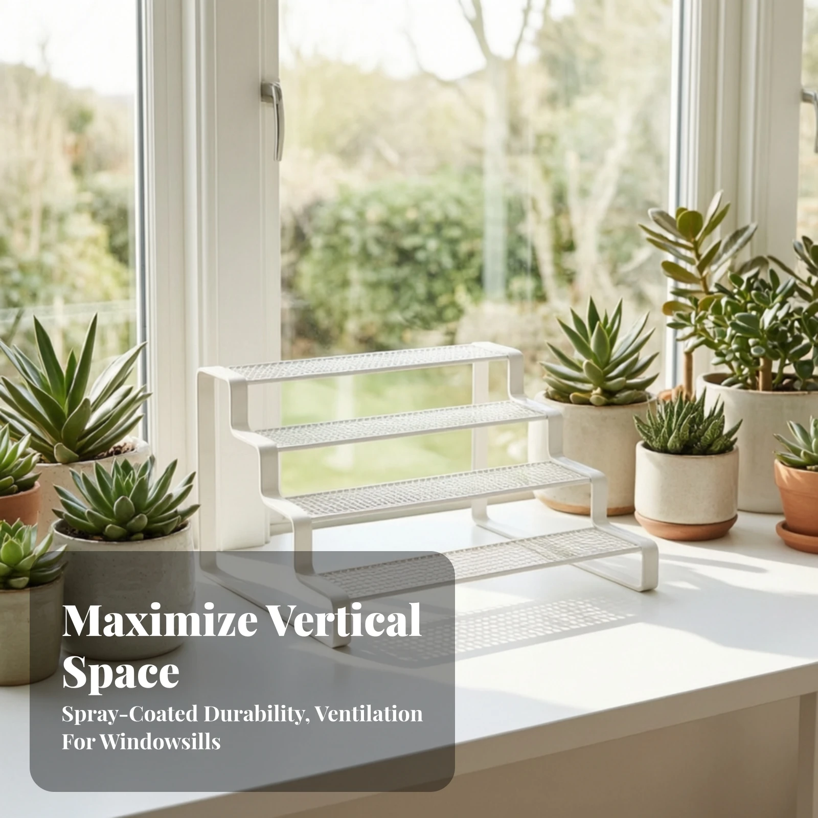 Four-Tier Plant Display Rack Space-Saving Stepped Plant Shelf with Wire-Grid Shelves Planter Display Shelving Unit Modern
