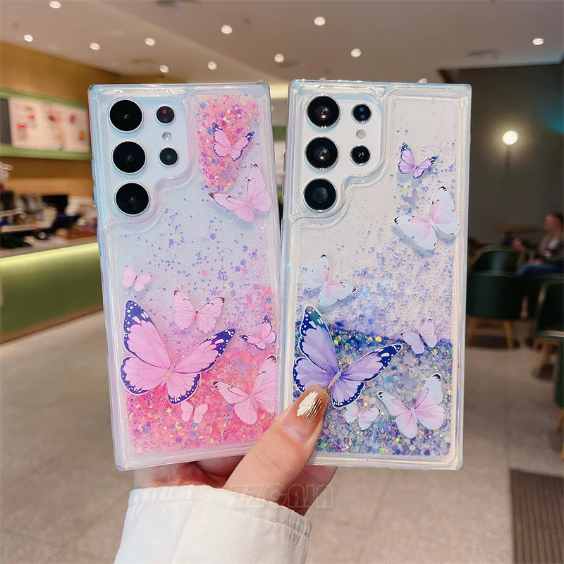 Luminous Butterfly Seaweed For Xiaomi POCO X5 Pro X3 GT X2 F5 F3 M4 Pro 5G M3 M2 Pro Case Shiny Liquid Quicksands Glitter Cover