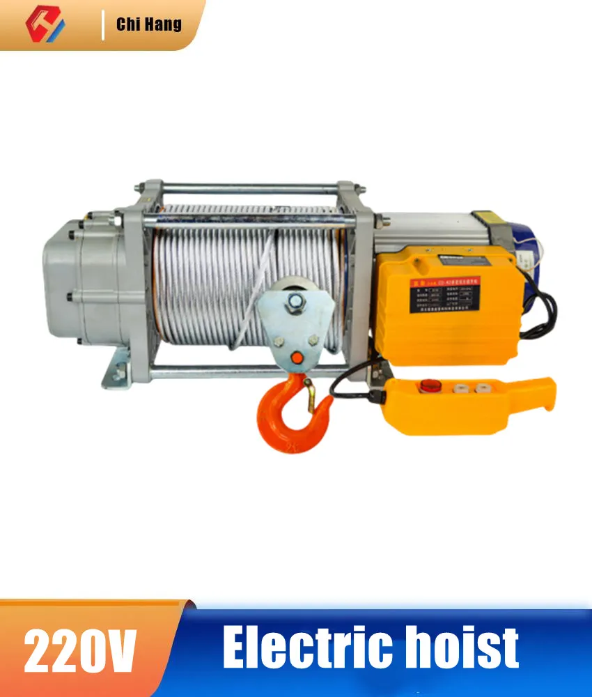 Polipasto de carcasa de aluminio multifuncional, grúa de elevación pequeña comercial para el hogar, polipasto eléctrico de 220V, polipasto de Base gruesa de bajo ruido