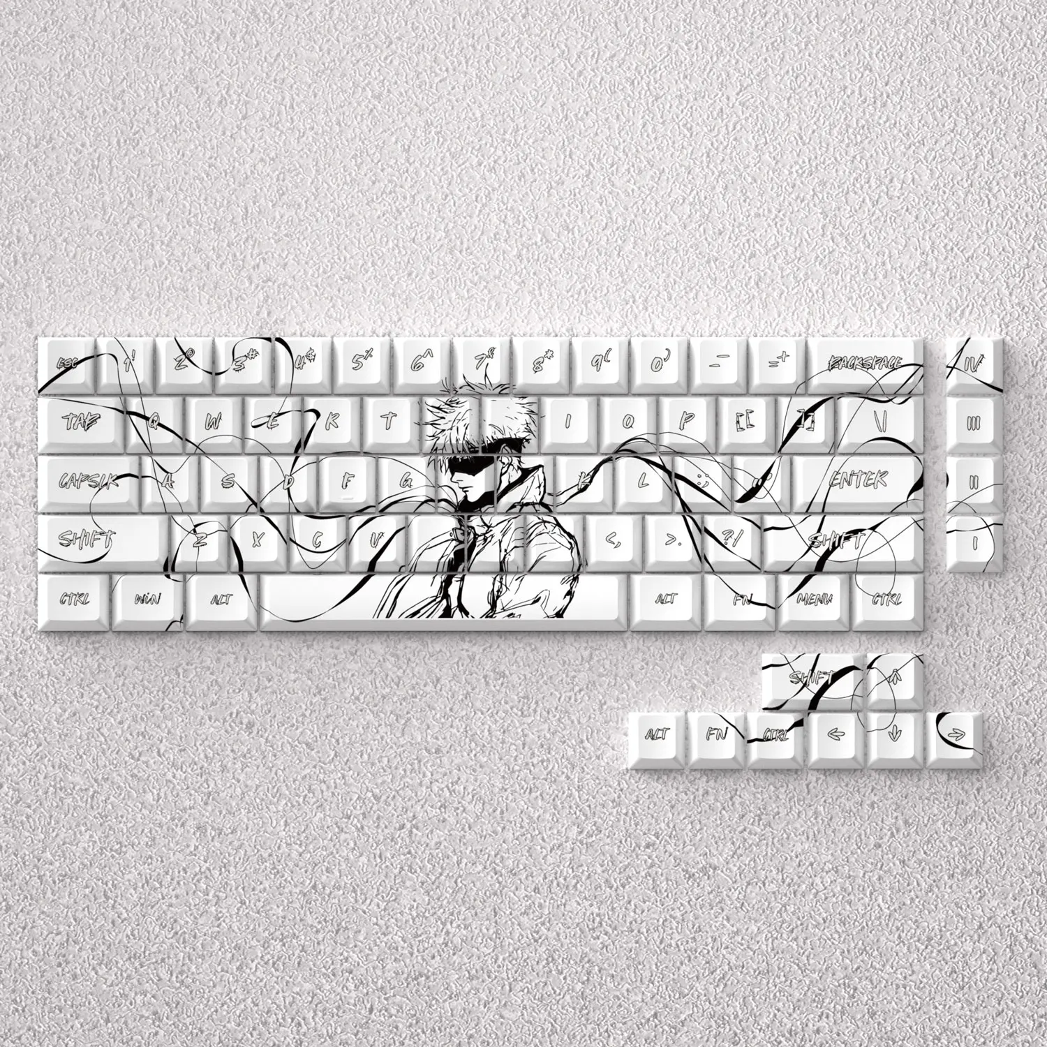 

Колпачки для клавиш из ПБТ Dye Sub Cherry, аниме, комикс Gojo Satoru, белый японский для 61, 65, 68 макета, механическая клавиатура Anne Pro 2 AKKO FUN60