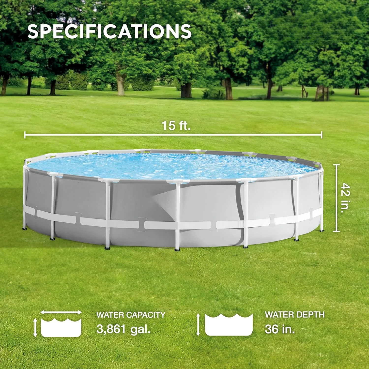 26723EH Prism Frame Premium Above Ground Swimming Pool Set: 15ft x 42in Includes 1000 GPH Cartridge Filter Pump Removable Ladder