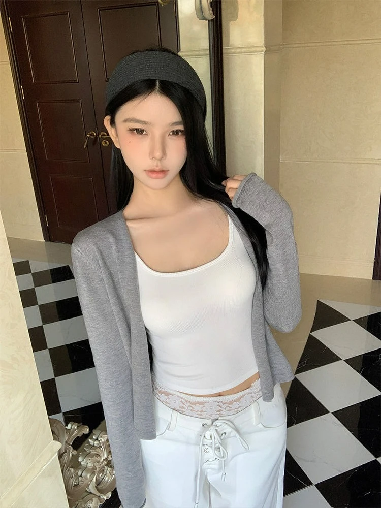 

Solid Color Slim Fit and Slimming Knitted Cardigan for Women Autumn Thin Causal Soft Open Stitch