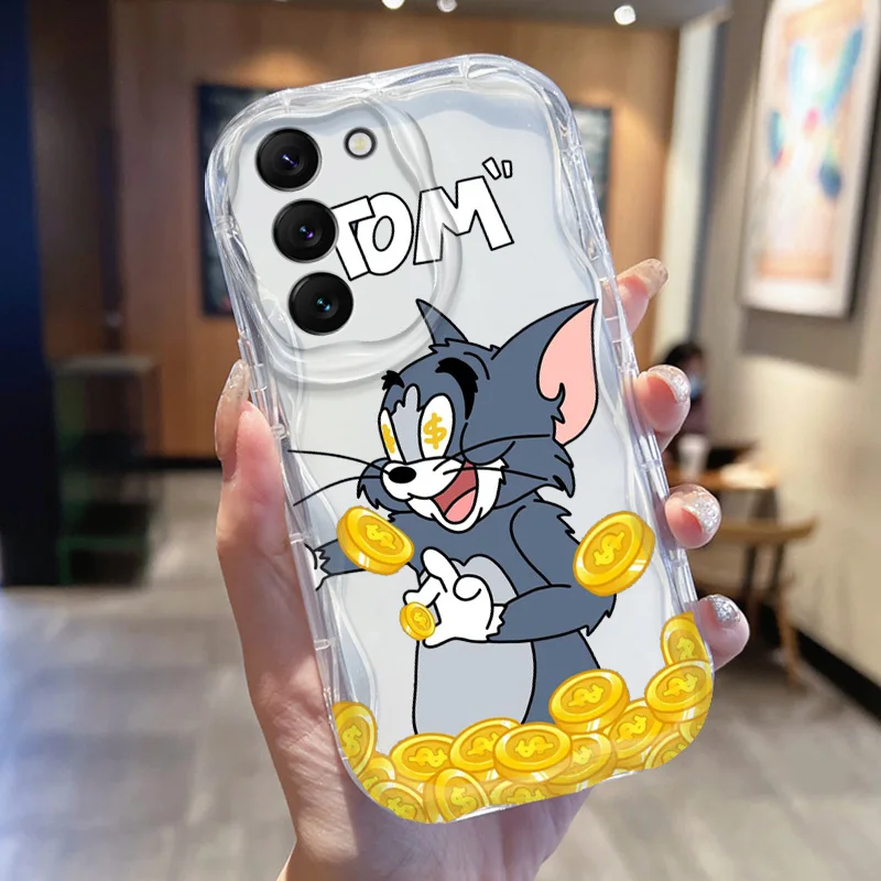 T-Tom and J-Jerry Cream Phone Case For Samsung S 24 23 22 21 20 FE Ultra Plus M54 40S 22 11 10 2 2S Funda Soft Shell Cover Capa