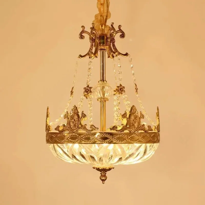 Lampada a sospensione antica in rame pieno in stile francese, corridoio d'ingresso in stile europeo, camera da letto della villa, studio, luce della sala da pranzo in vetro