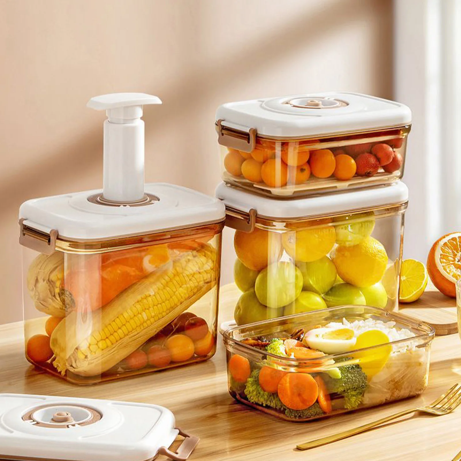 

2Pcs/3Pcs Vacuum Sealed Canister Household Fresh-keeping Box Refrigerator Food Storage Containers Kitchen Organizers Fruit Tank