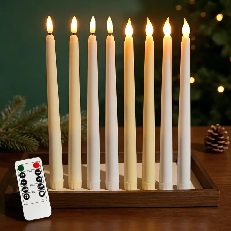 Plastic LED long-handled electronic candle with remote control, simulated flame cone, suitable for smokeless Christmas