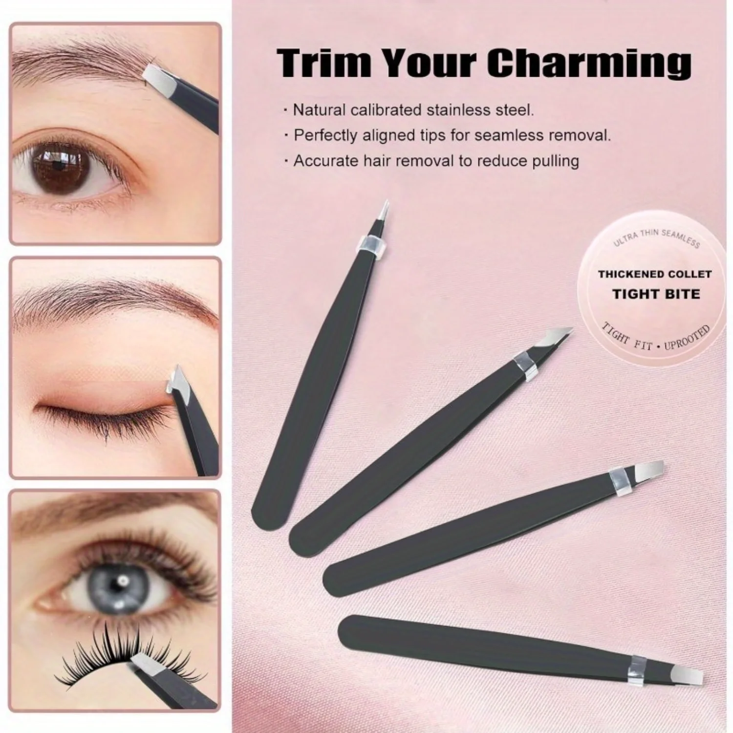 4pcs/Set Premium Eyebrow Tweezers Collection - High-Precision Stainless Steel Tweezers for Facial Hair and Inner Hair Removal wi