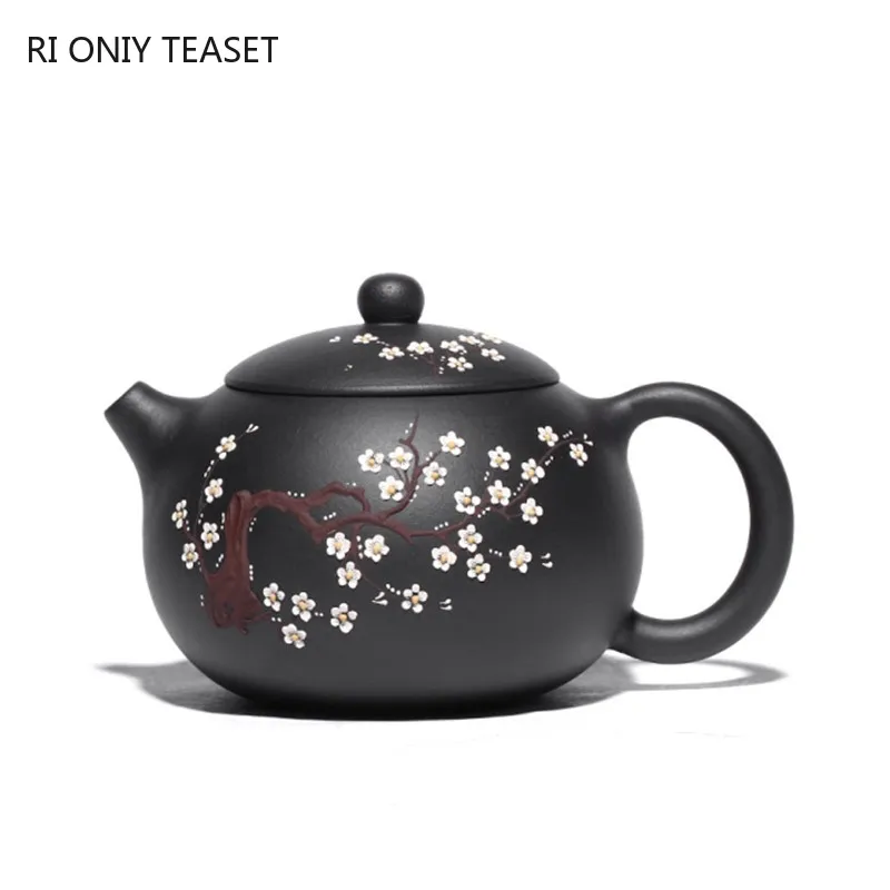 400ml Classic Yixing Purple Clay Teapot Raw Ore Black Mud Xishi Tea Pot Zisha High Capacity Plum Bossom Tea Kettle Home Tea Set