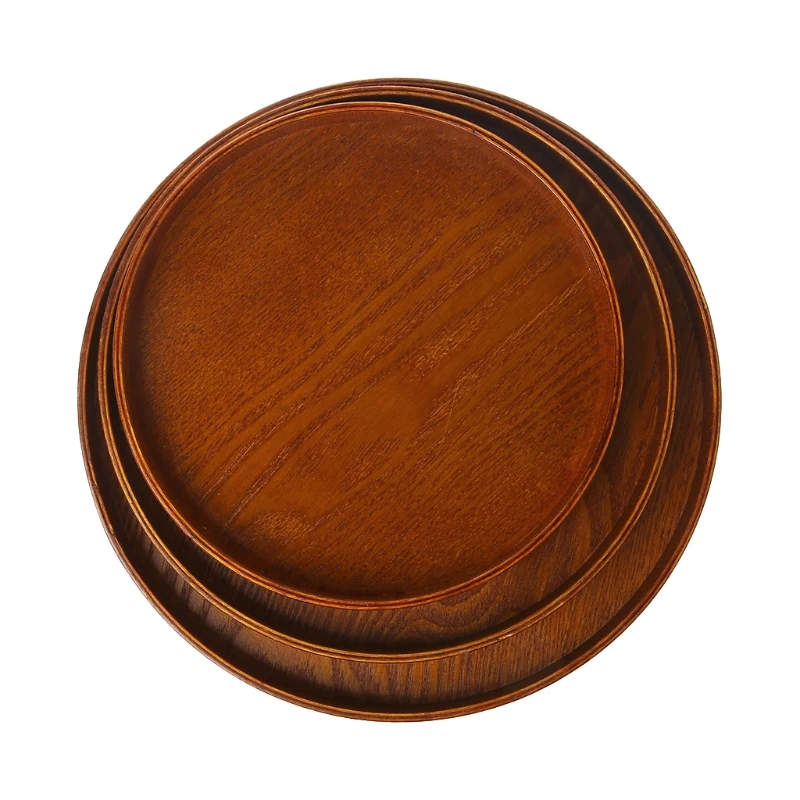 Tea Tray Round Wooden Serving Tray Large Snack Fruit Plate Food Serving Platter Breakfast Coffee Tea Plate Wood Dishes Tableware