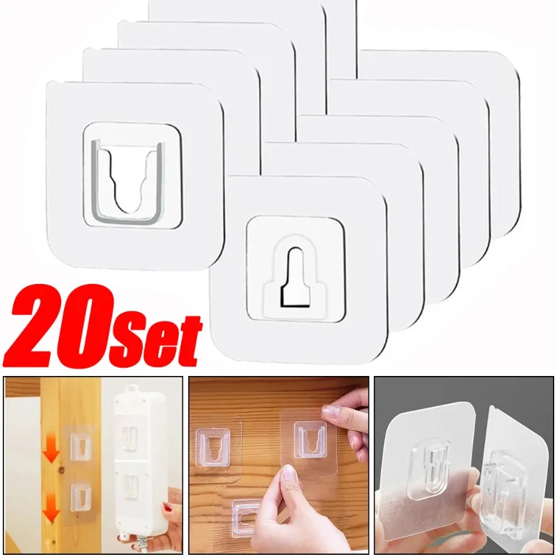 Double Sided Adhesive Hooks Invisible Traceless Snap Hooks Socket Router Holder Bathroom Kitchen Wall-mounted Storage Rack