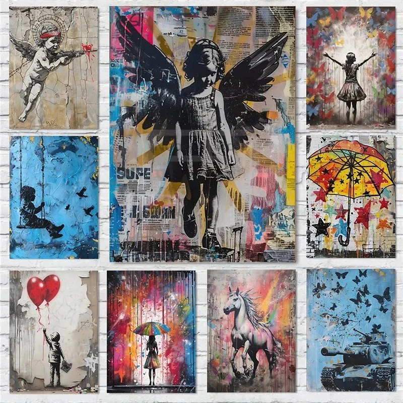 Banksy Abstract Colourful Graffiti Poster Street Graffiti Prints Canvas Painting Wall Art Pictures Home Living Room Modern De