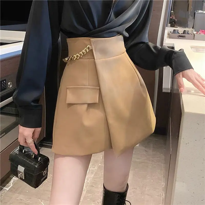 New Women 2023 Autumn Winter High Waist Shorts Female Loose Wide Leg Leather Shorts Ladies High Street PU Leather Shorts U500