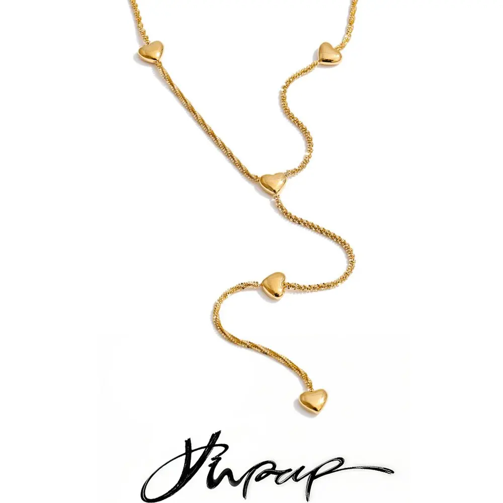 Yhpup acier inoxydable coeur amour Y chaîne collier goutte qui va vers le bas de la poitrine tendance attrayant femmes bijoux étanche
