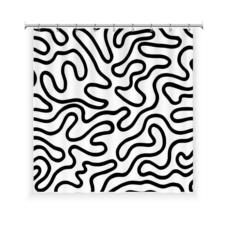 Line Art Shower Curtain with 12 Hooks Waterproof, Modern Bathroom Decor, Housewarming Gift