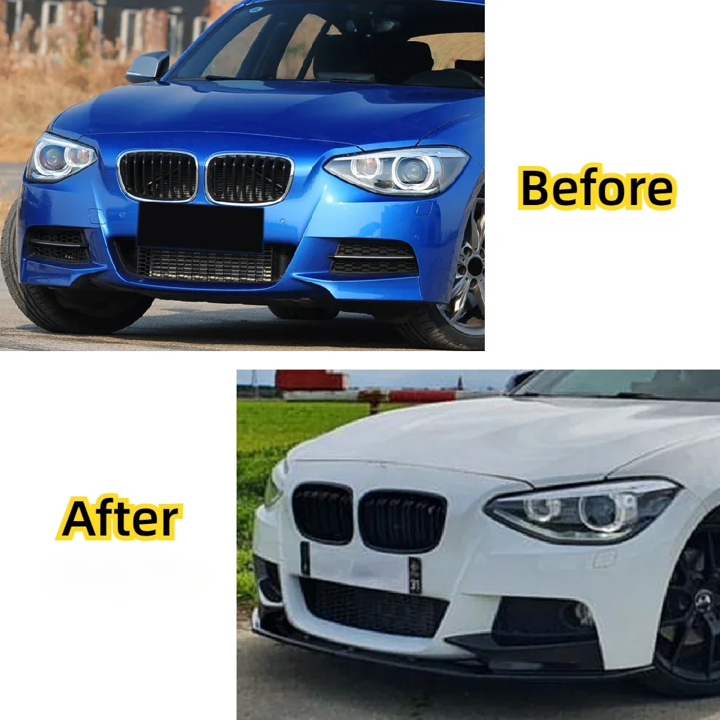 For BMW 1 Series F20 F21 2012-2014 M Sport Style Canard Cover Trim Splitter Front Bumper Lip Spoiler Gloss Black Carbon Fiber