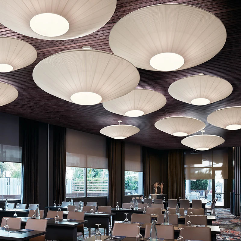 Round Whtie Fabric ceiling light Siam ceiling lamp for hotel Foyer Bedroom living room Restaurants UFO Flying Saucer lamp