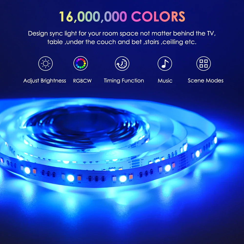 Imagem -03 - Tiras de Luz Led Inteligentes com Caixa de Sincronização Hdmi Fita Rgb Iluminação Wi-fi Aplicativo Smart Life Trabalhar com Alexa e Google Tuya Rgbcw 5050 10m 5m