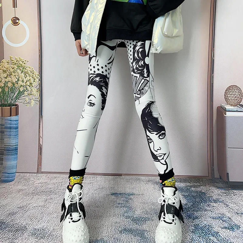 Ladies Fashion Casual Cool Graffiti Elastic Pants Women Clothing Girls Streetwear High Waist Leggings Female Sexy Clothes B1035