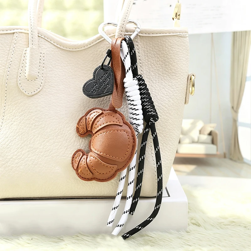 Lovely Hanger Pu Leather Croissant Pendant Fashion Bag Charm Heart Shaped Bag Decoration Bag Accessory Gift