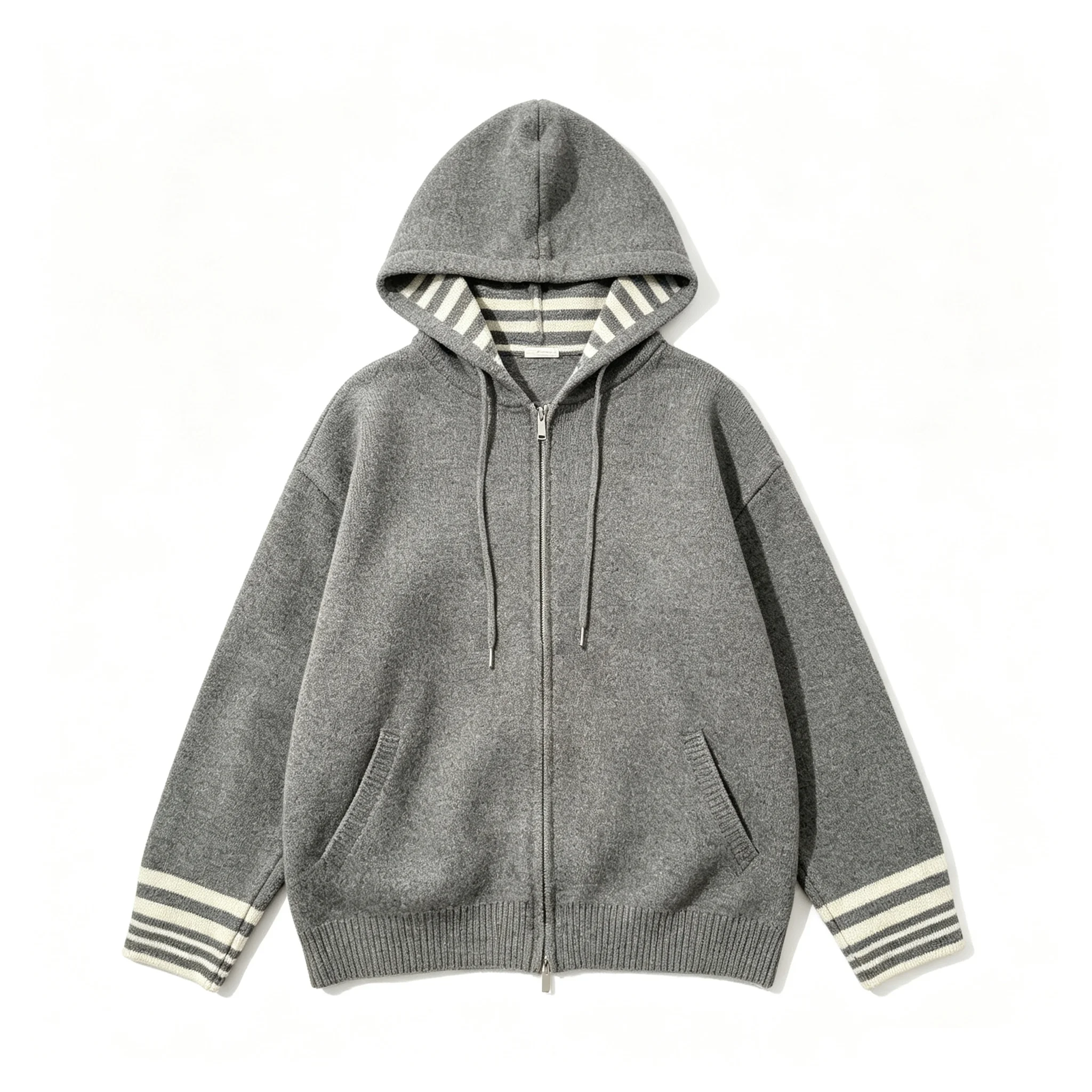 Women Half Zip Lapel Striped Cuff Knitted Sweater Casual Long Sleeve Pullover Autumn Winter Warm Comfortable Daily Wear Top view 5