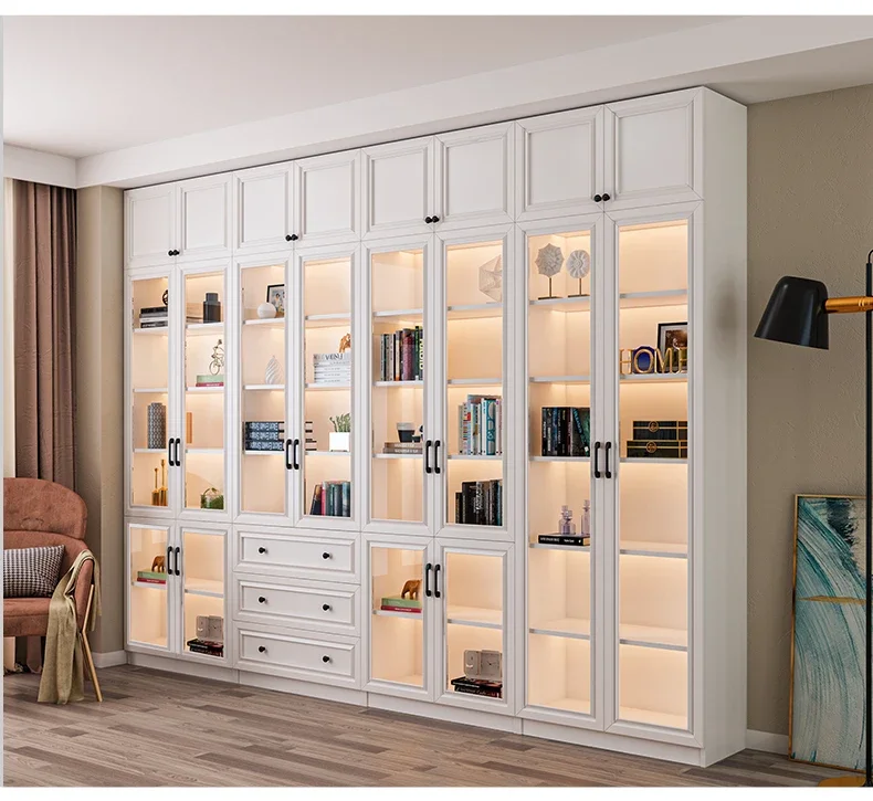 

Office Design Living Room Bookshelf Partition Library Decorative Storage Cabinet White Wood Bookcase Bookshelves