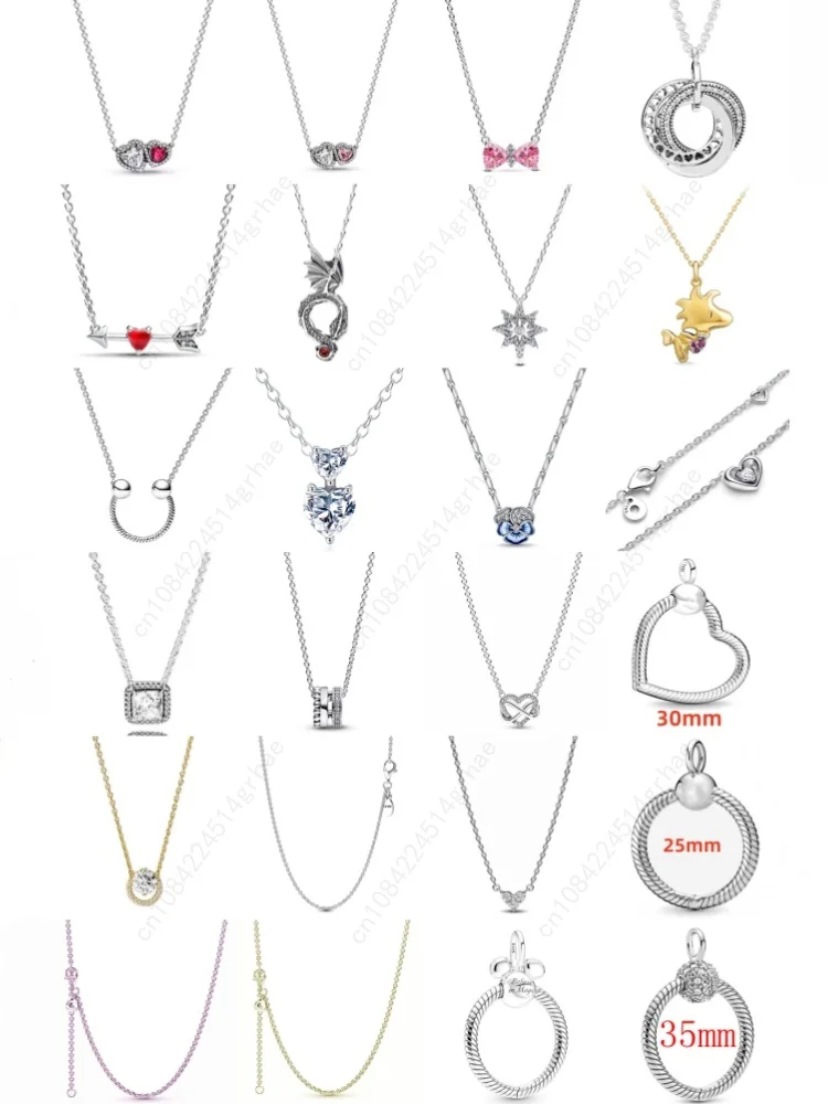 2026 الأوروبية الجديدة 925 الفضة ، القوس الوردي ، القلب الأحمر ، قلادة الزهور ، مناسبة لمهرجان المرأة هدايا مجوهرات رائعة #2