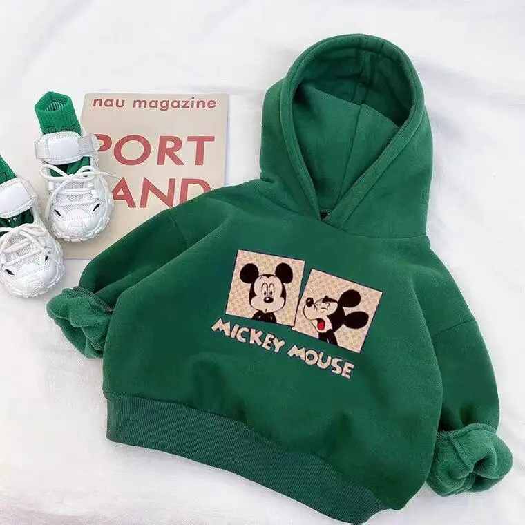 Children's Sweater Girl's Winter Plush Baby's One Piece Velvet Hoodie Green Cartoon Coat  Boys Clothes  Sweater