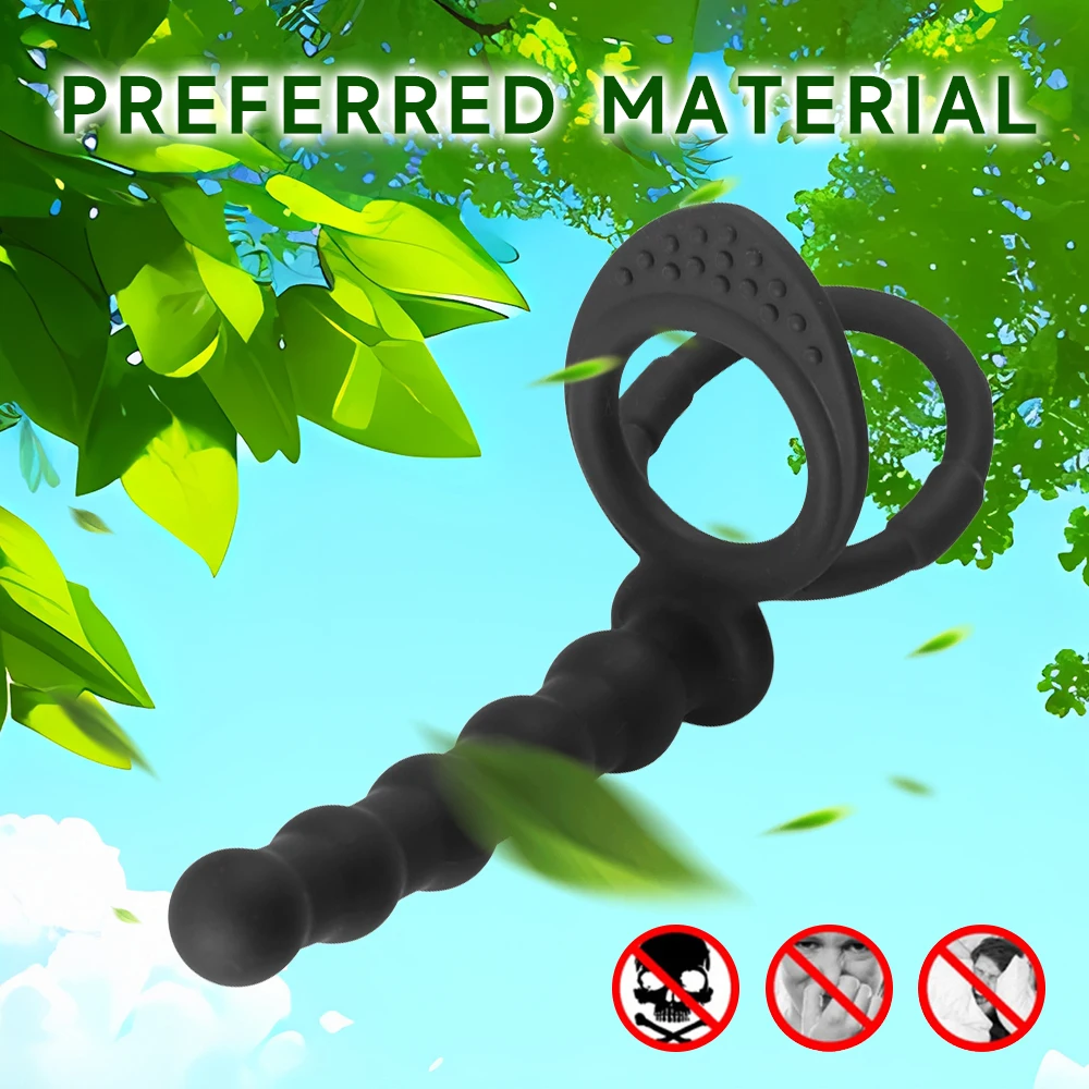 Couples Silicone Posterior Pull Beads with Penis Ring Delayed Ejaculation Dildo Anal Plug Masturbator Adult Sex Toys, Sex Toys image 4