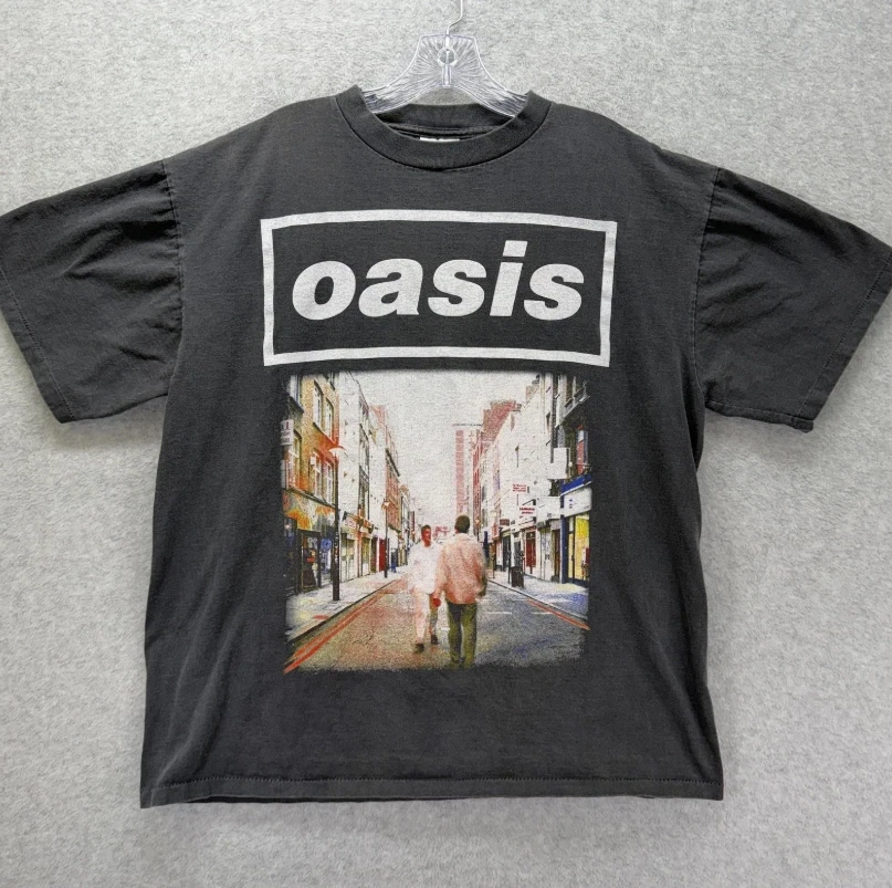 Men's Summer Vintage Oasis Band Print T-Shirt Unisex Cotton and Breathable Tee Men's Round Neck Oversized Short Sleeve