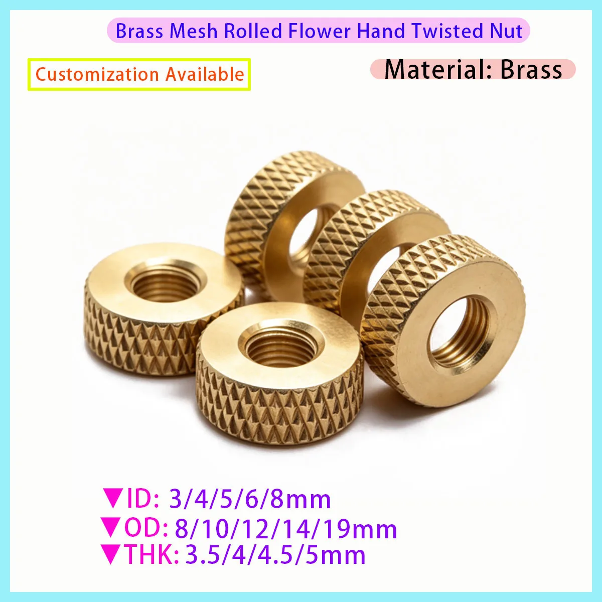 M3, M4, M5, M6, M8 Instrument Panel, Aviation Electronics, Brass Rolled Finger Nut, Non Slip Grip, Tool Free Fastener